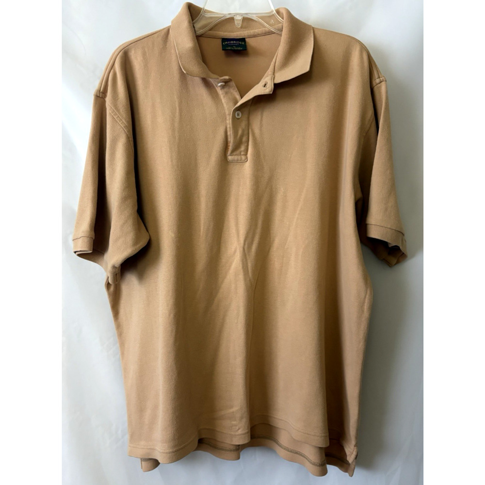 Cambridge Classic Men Polo Shirt Size XL 100% Cotton Short Sleeve Beige